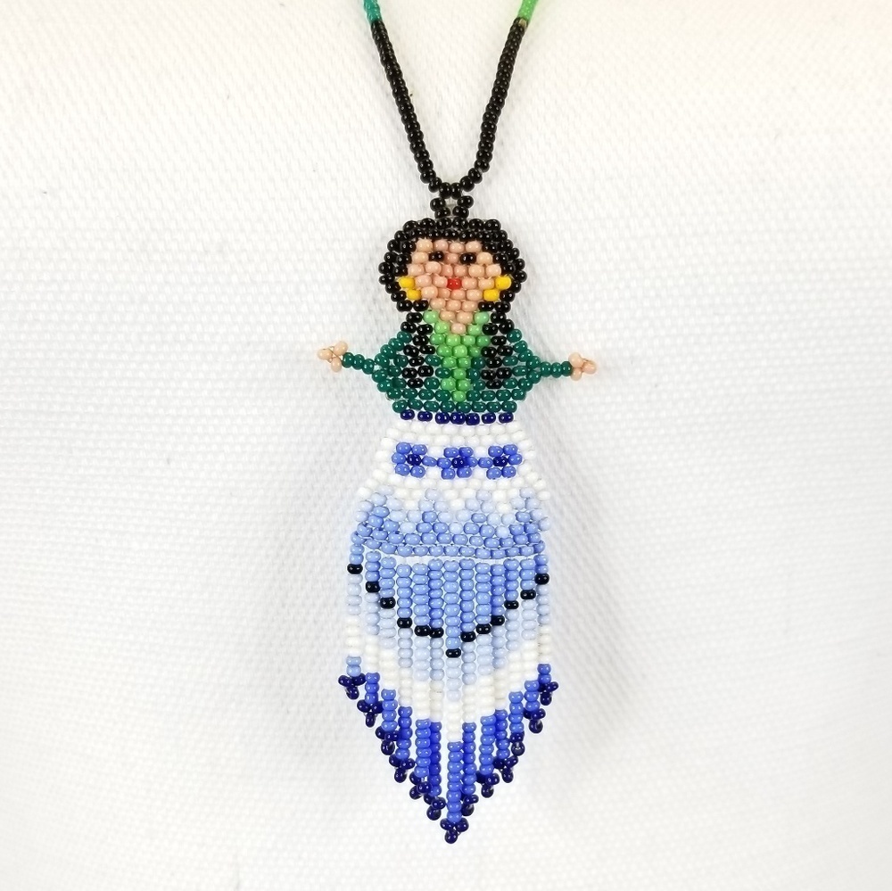Huichol Mexican Beaded Lady Necklace NWOT
